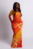 Jae Bese Saka African Print Mesh Maxi Skirt