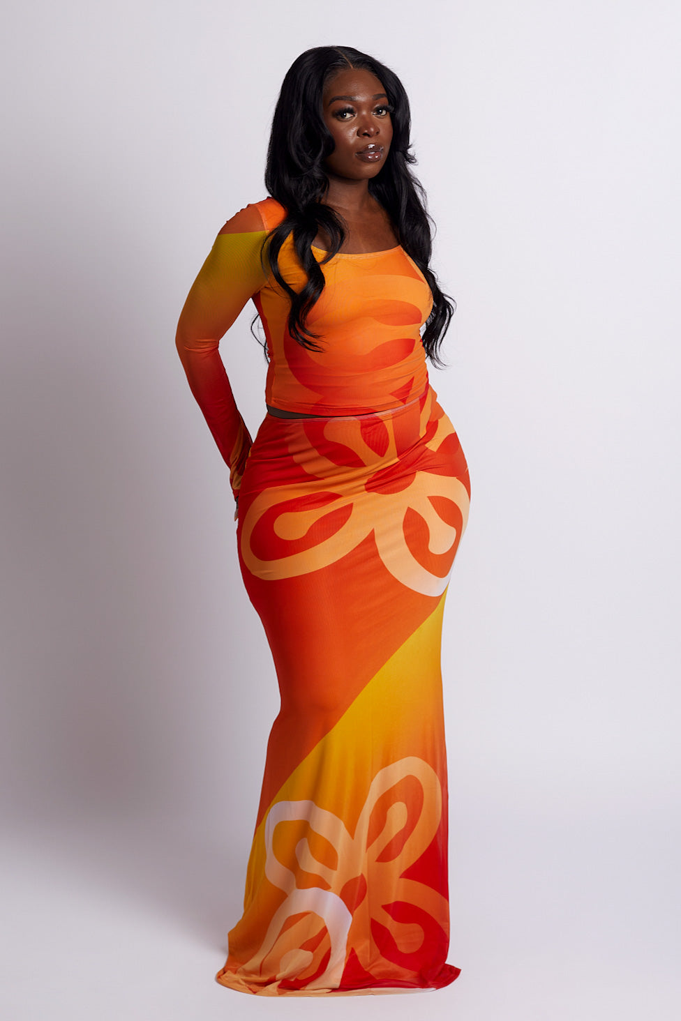 Jae Bese Saka African Print Mesh Maxi Skirt