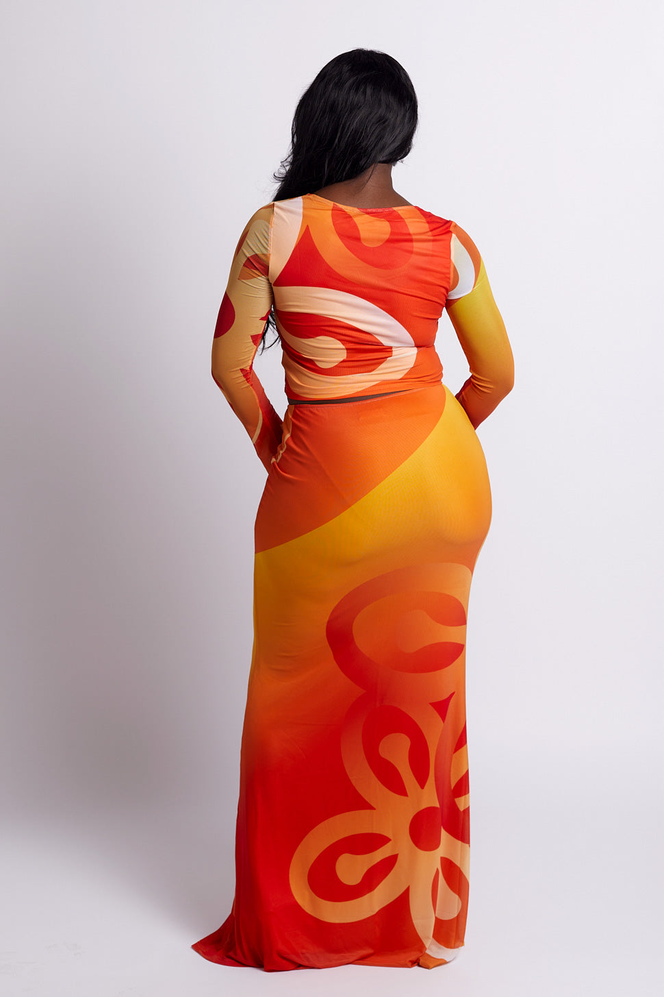 Jae Bese Saka African Print Mesh Maxi Skirt