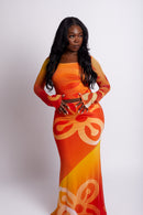 Jae Bese Saka African Print Flared Sleeve Mesh Top