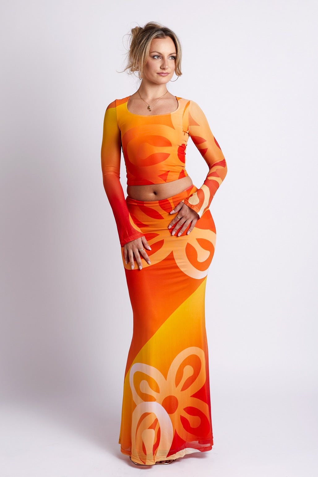 Jae Bese Saka African Print Mesh Maxi Skirt