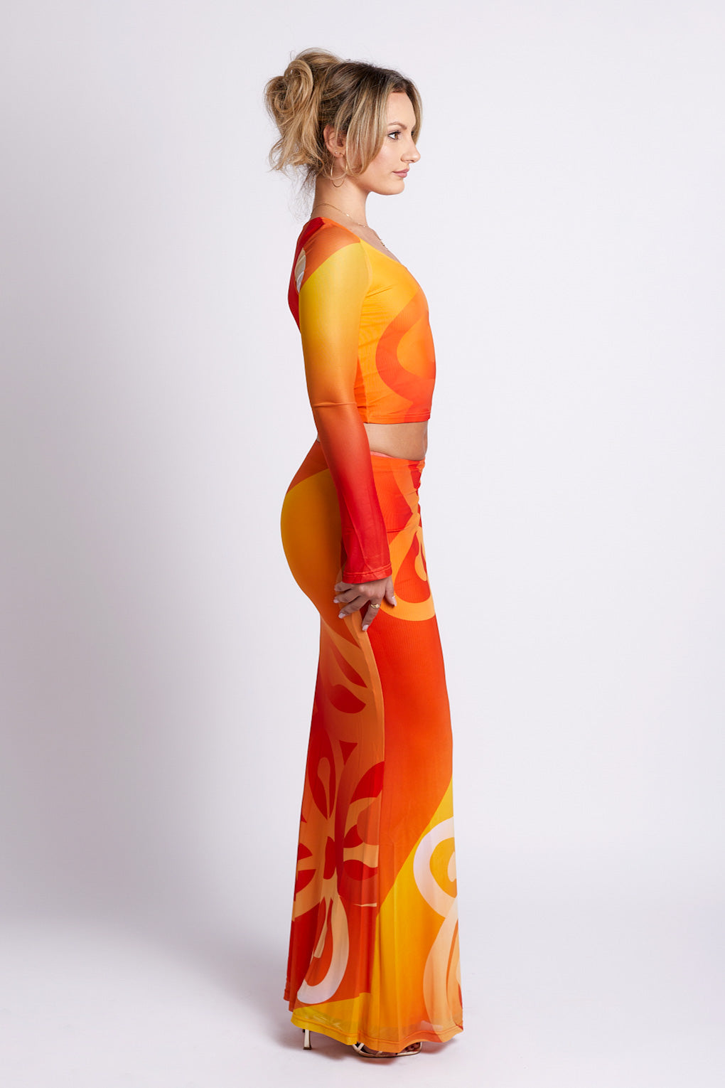 Jae Bese Saka African Print Mesh Maxi Skirt