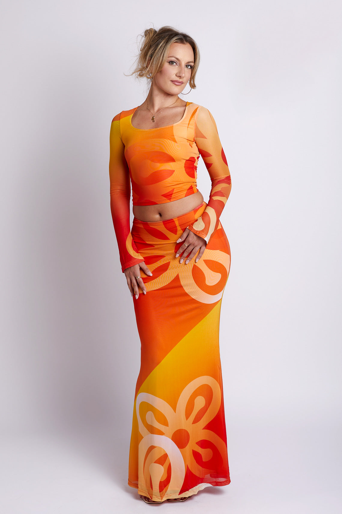 Jae Bese Saka African Print Mesh Maxi Skirt
