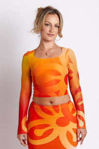 Jae Bese Saka African Print Flared Sleeve Mesh Top