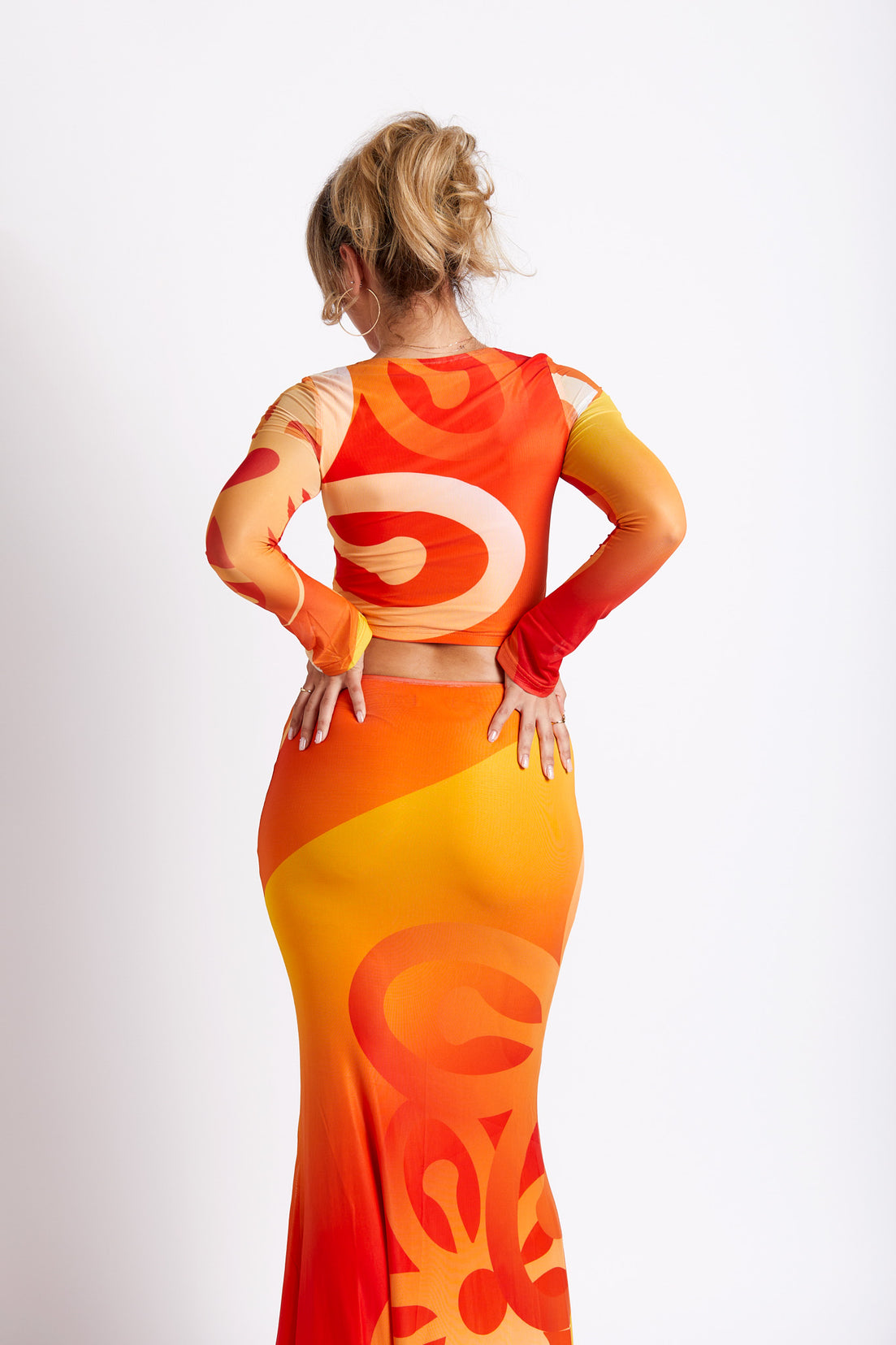 Jae Bese Saka African Print Flared Sleeve Mesh Top