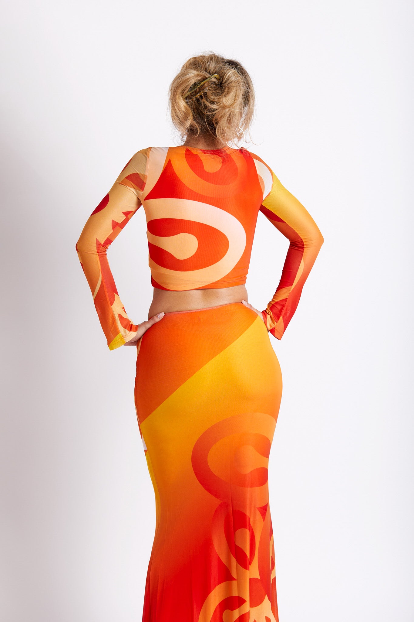 Jae Bese Saka African Print Flared Sleeve Mesh Top