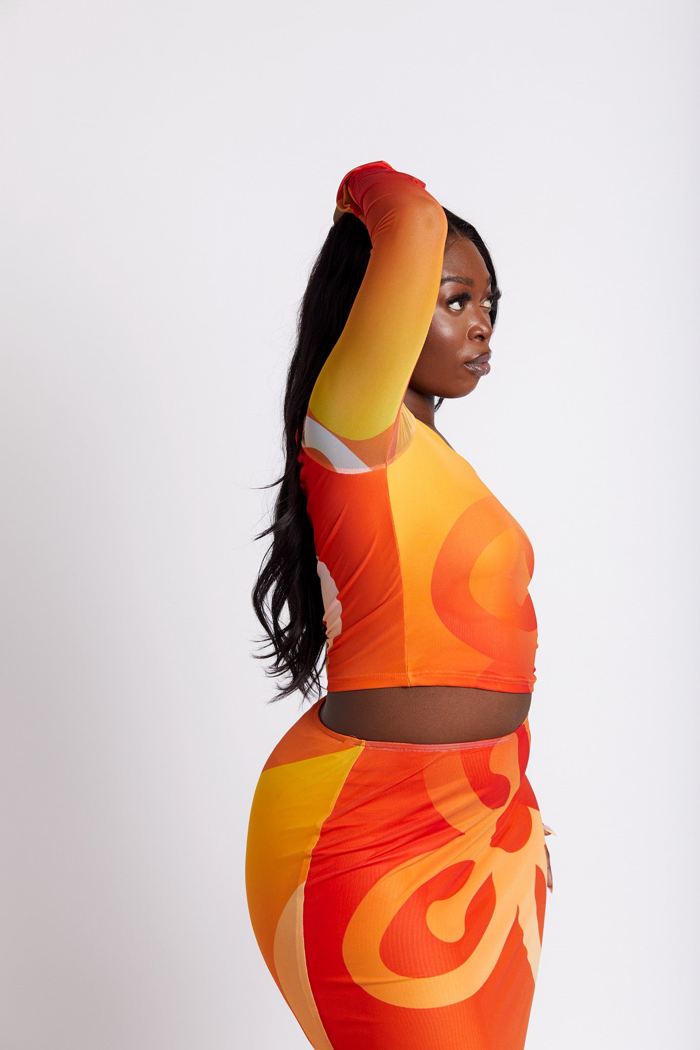 Jae Bese Saka African Print Flared Sleeve Mesh Top