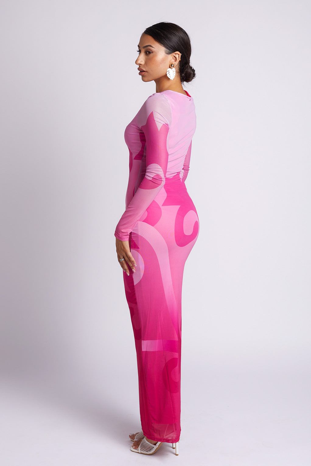 Sofia Sankofa African Print Long Sleeve Mesh Maxi Dress - Rose