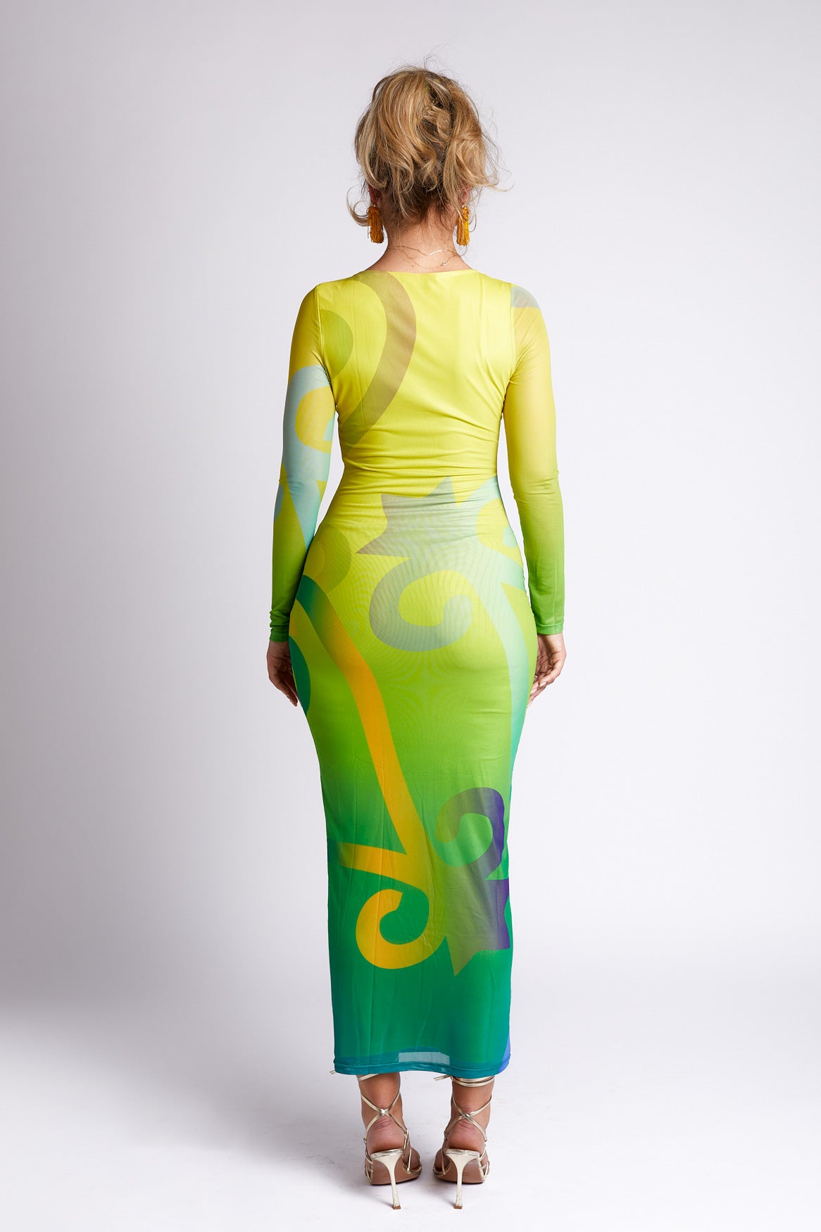 Sofia Sankofa African Print Long Sleeve Mesh Maxi Dress - Emerald