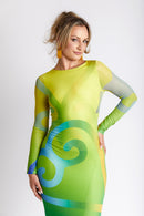 Sofia Sankofa African Print Long Sleeve Mesh Maxi Dress - Emerald