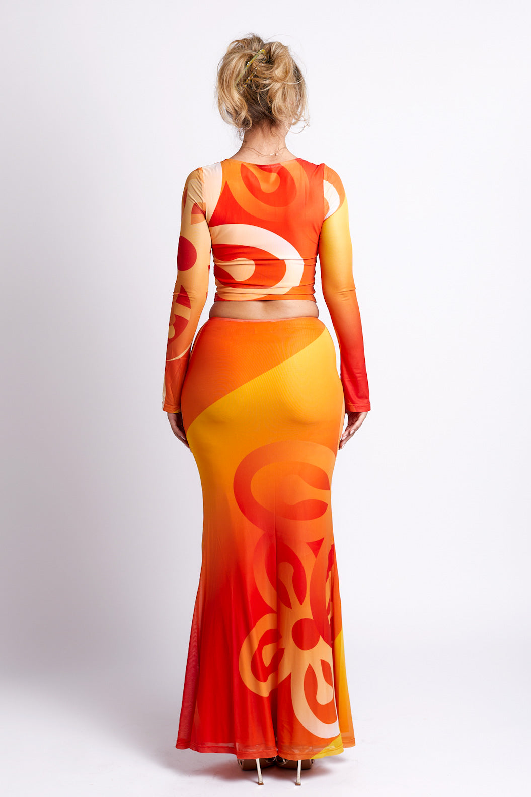 Jae Bese Saka African Print Mesh Maxi Skirt