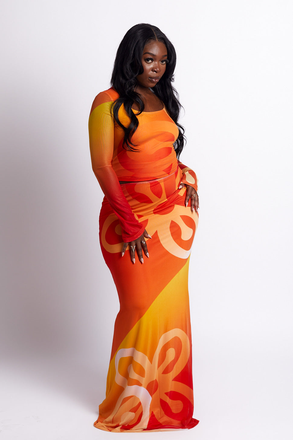 Jae Bese Saka African Print Mesh Maxi Skirt