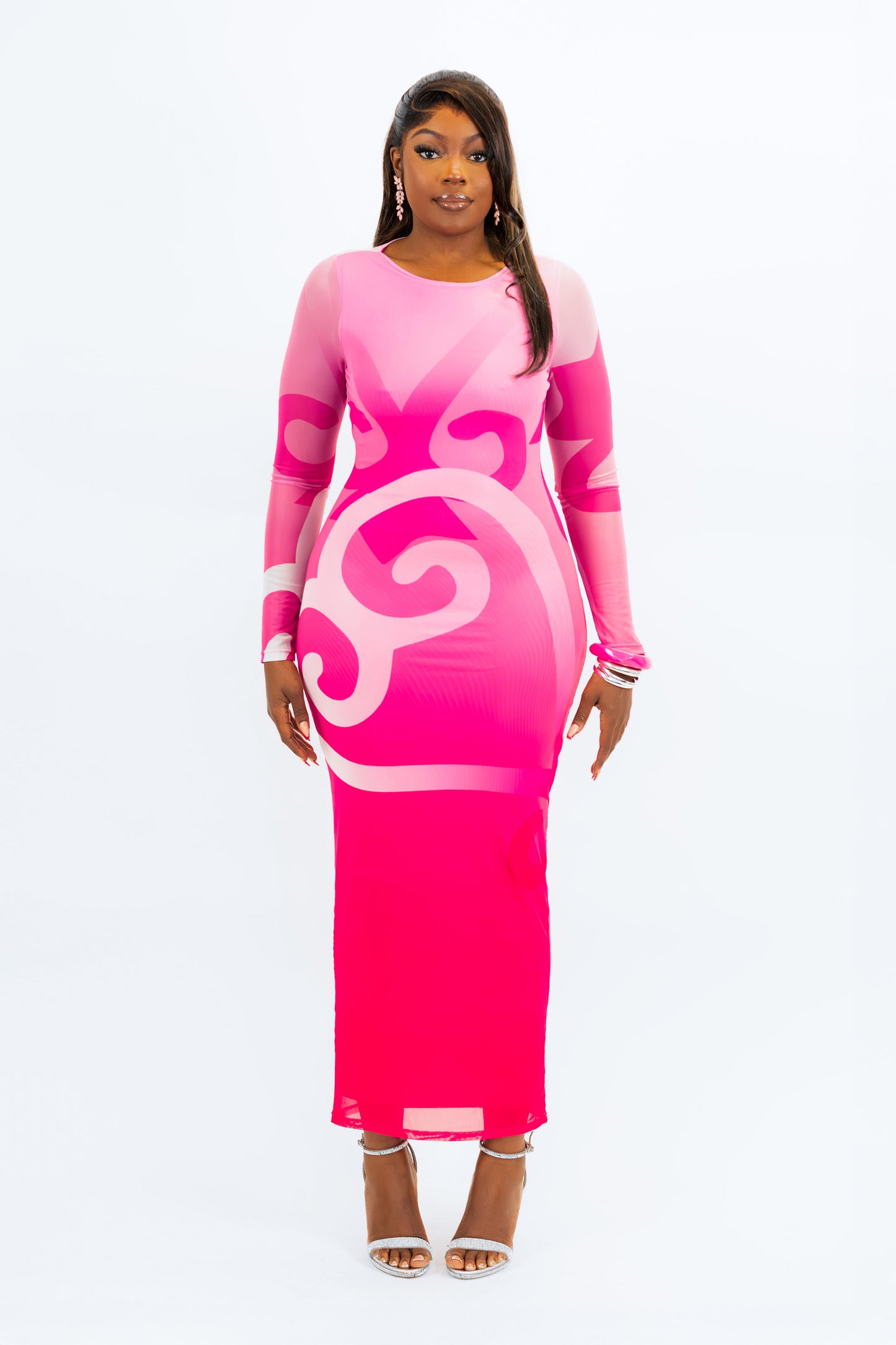 SOFIA SANKOFA African Print Long Sleeve Mesh Maxi Dress | Rose