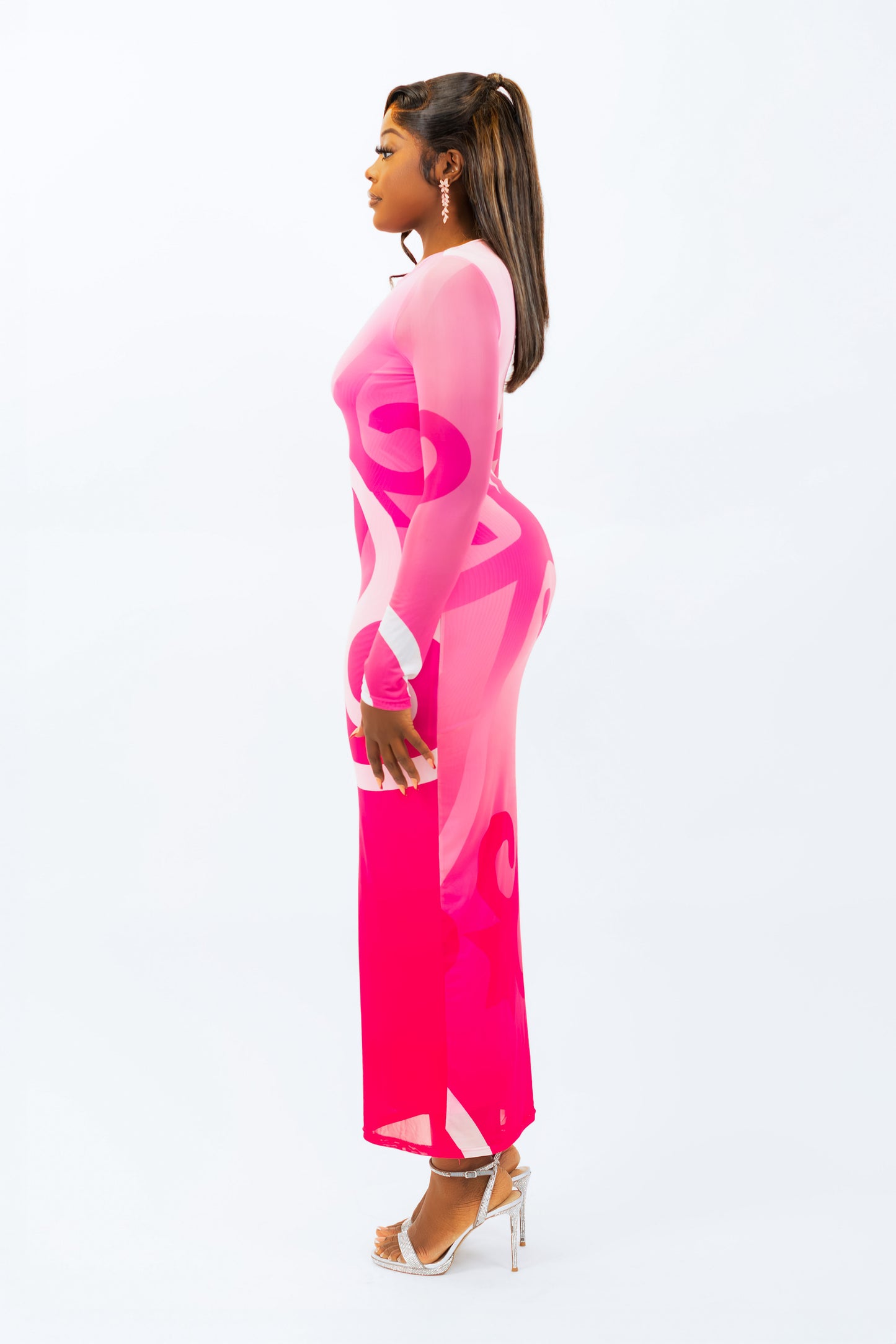 SOFIA SANKOFA African Print Long Sleeve Mesh Maxi Dress | Rose