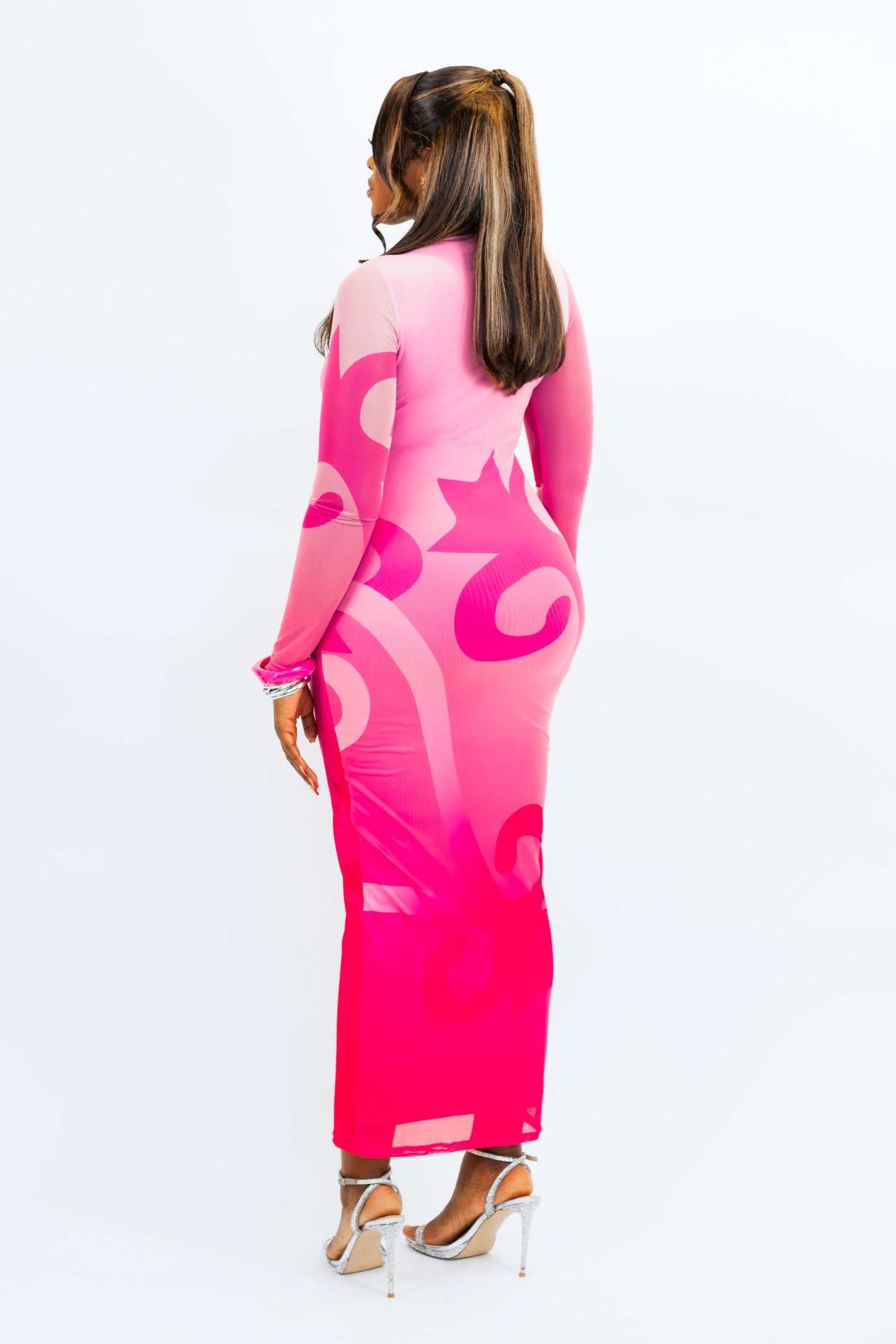 SOFIA SANKOFA African Print Long Sleeve Mesh Maxi Dress | Rose