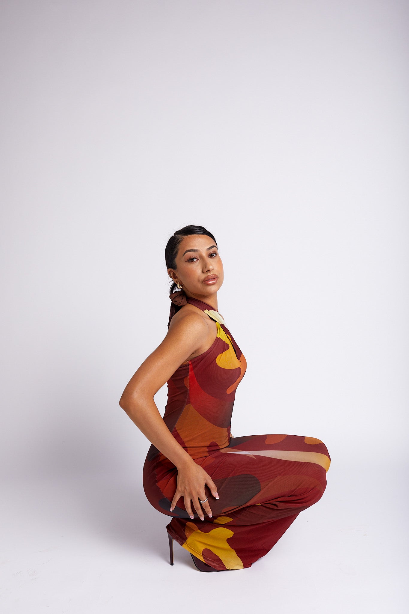 Tionne Gye Nyame African Print Halter Neck Mesh Maxi Dress