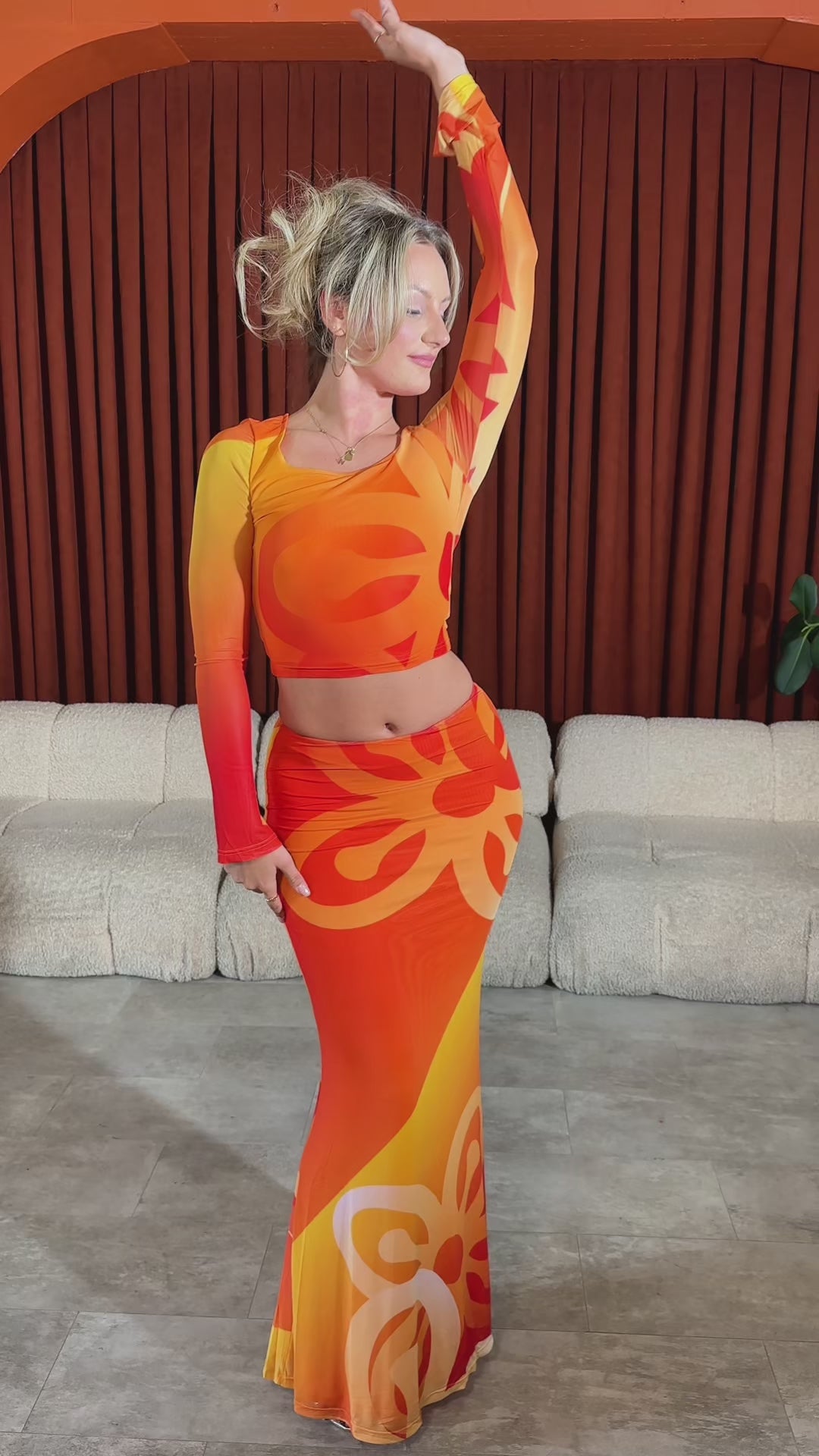 Jae Bese Saka African Print Mesh Maxi Skirt