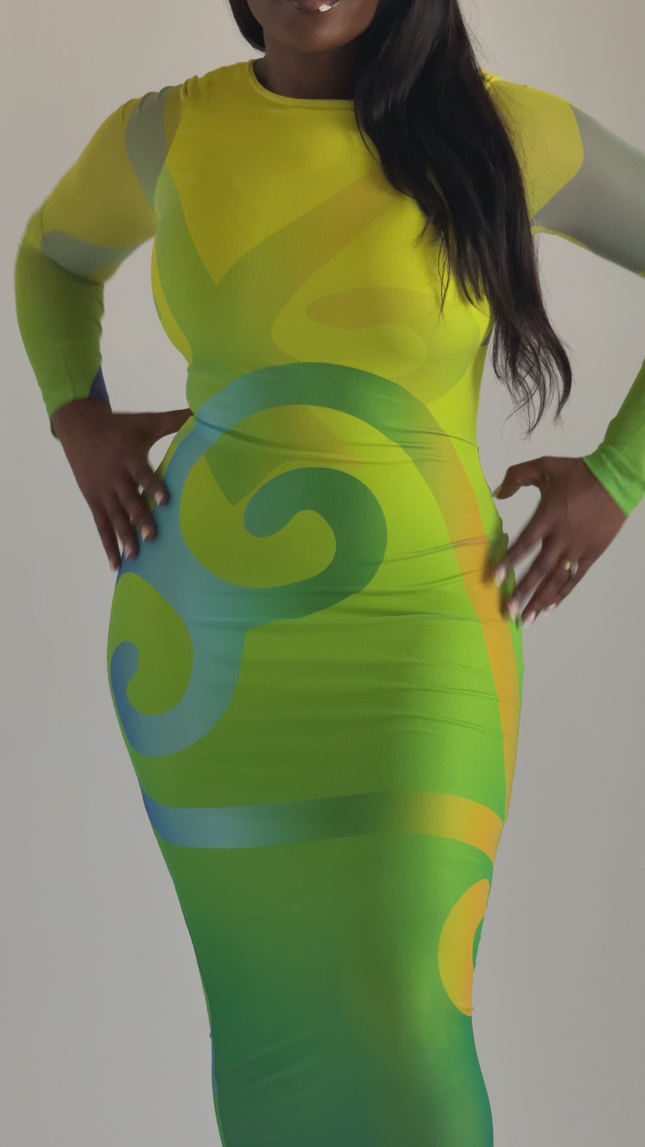 Sofia Sankofa African Print Long Sleeve Mesh Maxi Dress - Emerald