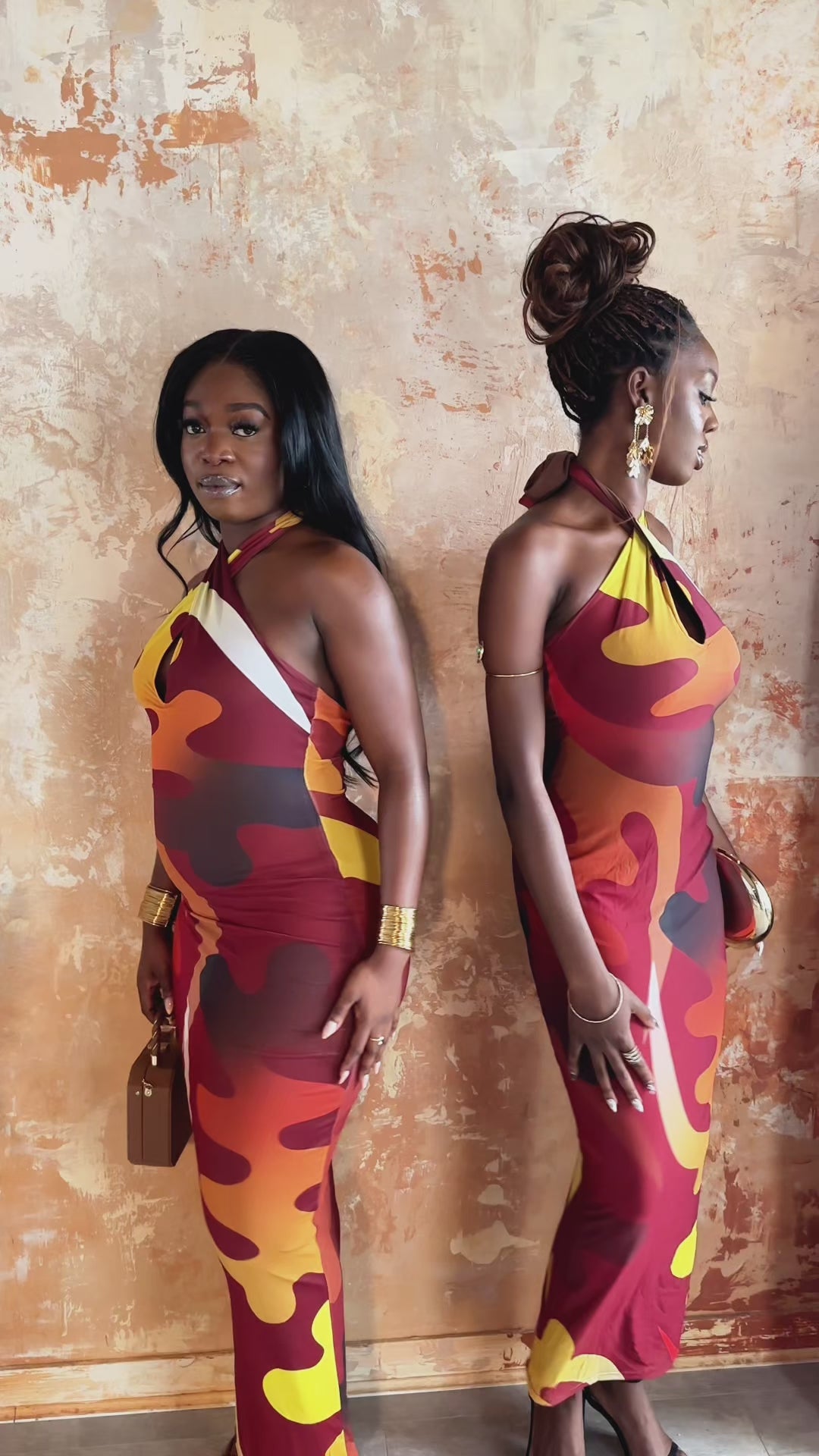 Tionne Gye Nyame African Print Halter Neck Mesh Maxi Dress