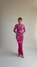Sofia Sankofa African Print Long Sleeve Mesh Maxi Dress - Rose